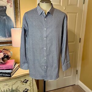 NWOT Men's English Laundry Navy White Patterned Button Front Shirt Size XL